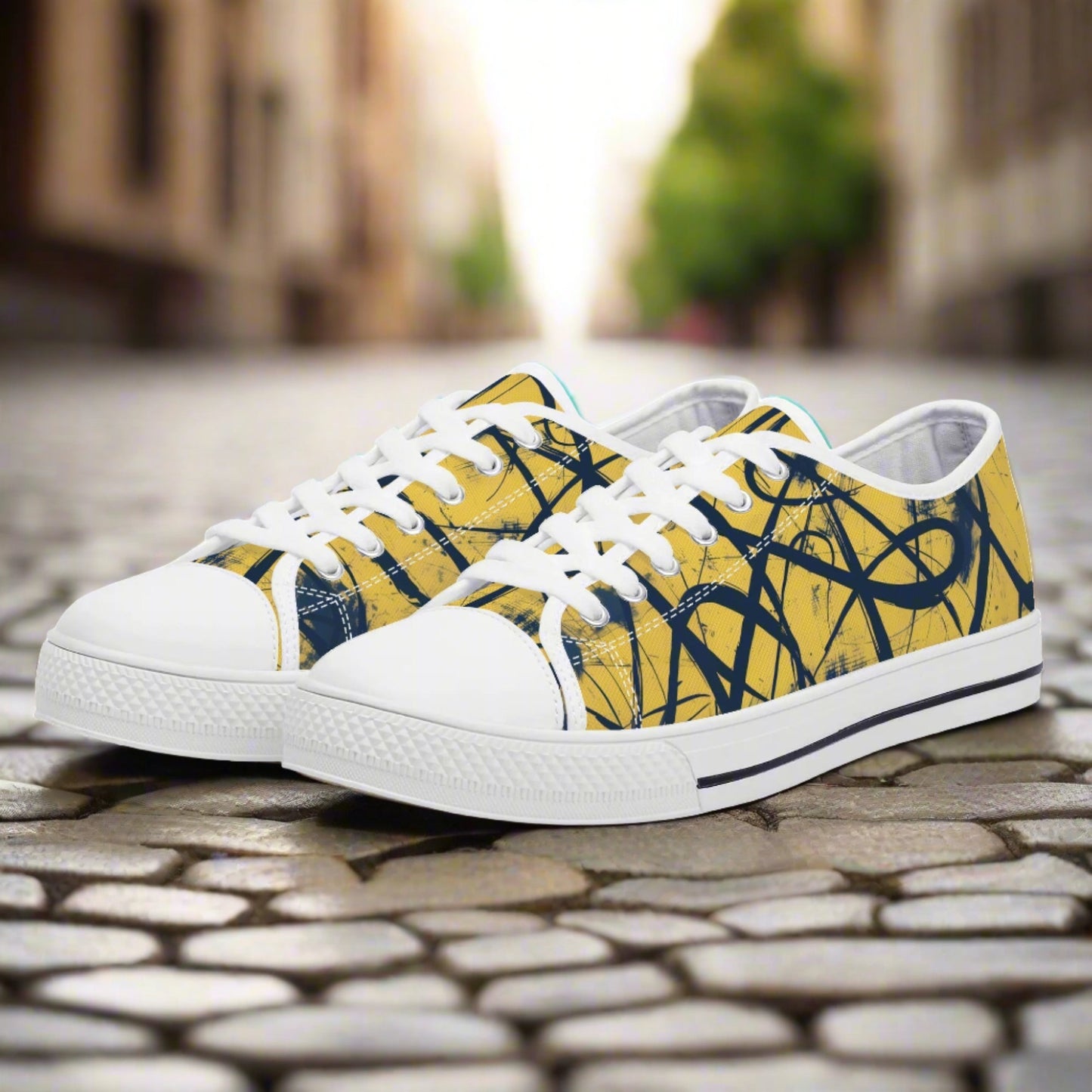 Yellow Splatter Low Top Canvas Shoes - Men