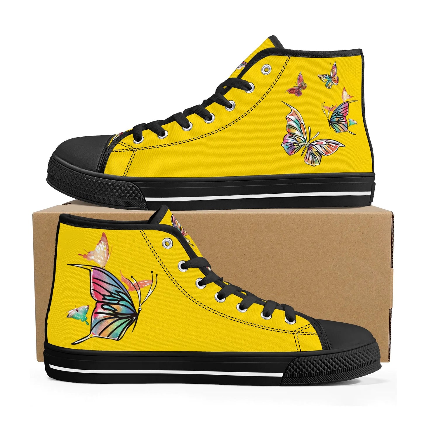 Yellow Monarch High Top Canvas Shoes - Women